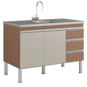 Balcão De Cozinha 2 Portas E 3 Gavetas Ibiza 895 – Mgm - Amendoa / Off White