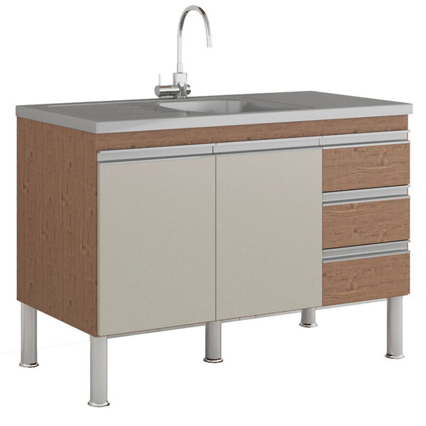 Balcão De Cozinha 2 Portas E 3 Gavetas Ibiza 895 – Mgm - Amendoa / Off White